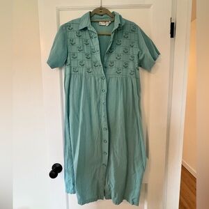 Vintage Light Blue Button-Front Midi Dress